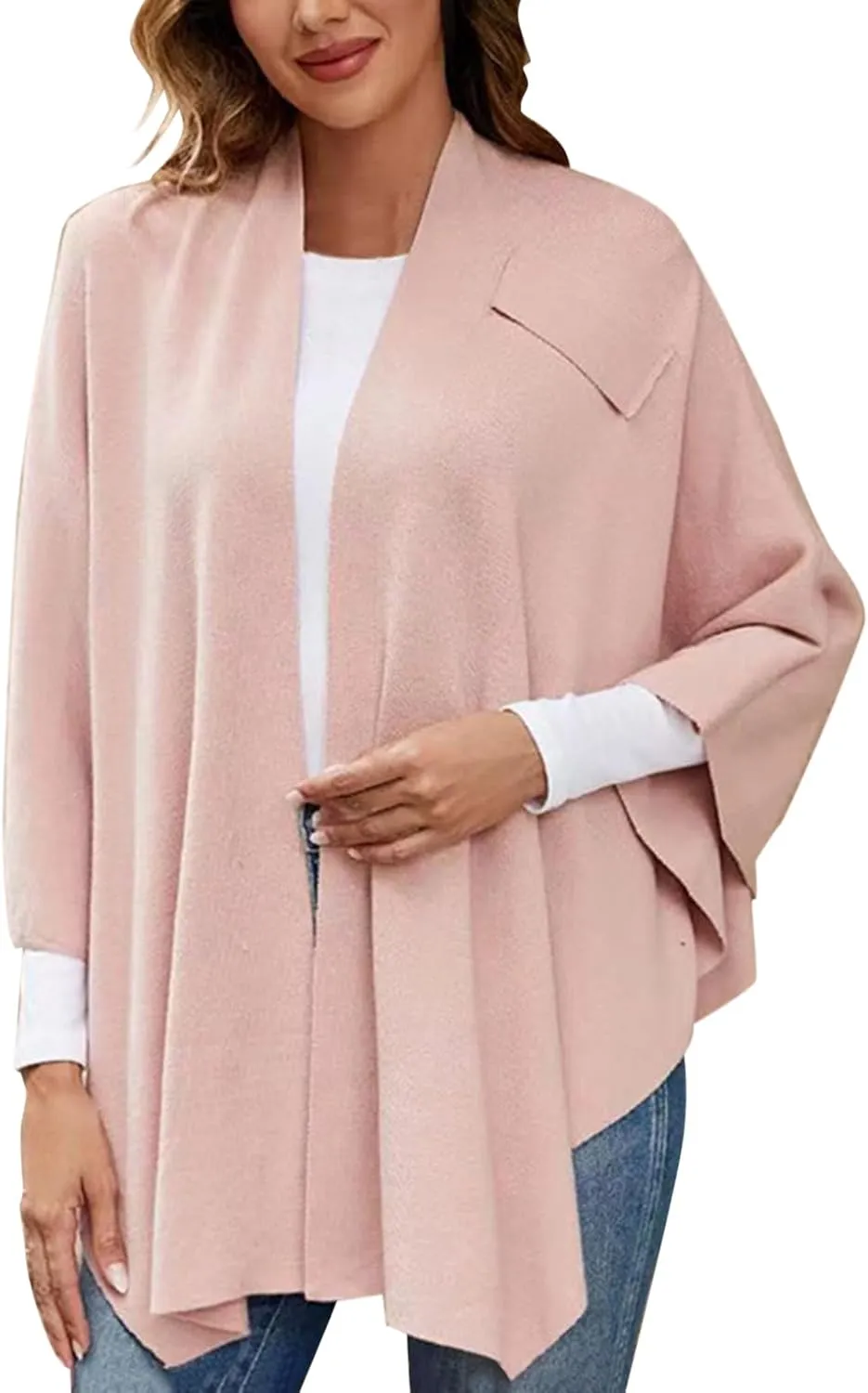 Women's Travel Knit Shawl Wraps, Knitted Poncho Cape Open Front Cardigan Sweater with Tassel for Spring Fall Winter