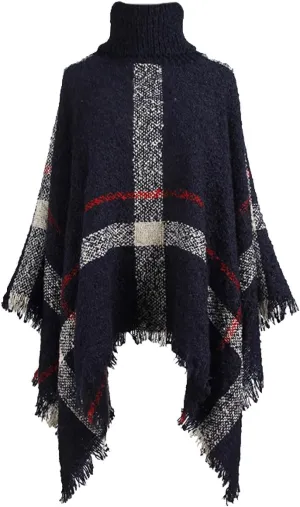 Womens Turtleneck Ponchos Sweater Versatile Lightweight Striped Knit Shawl Wraps Scarf Raw Hem Pullover Tops Cape Gift