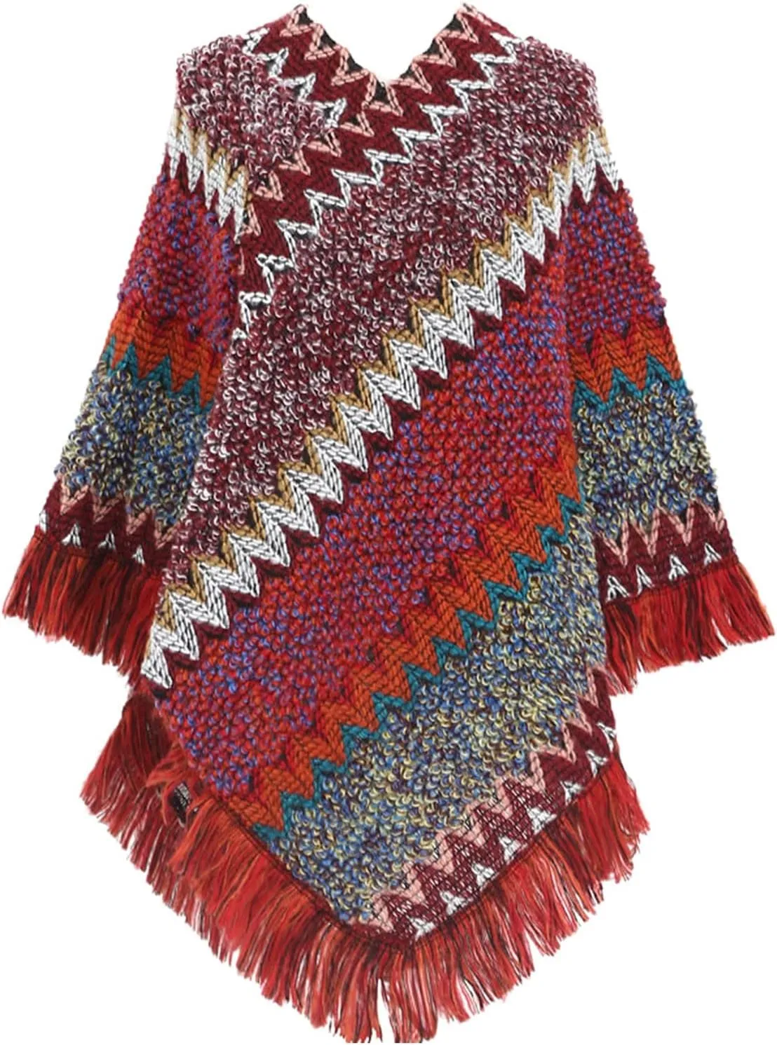 Women's Vintage Warm Knitted Tassel Poncho Shawl Cape Button Cardigan Poncho Cape Blanket Shawls and Wraps for Winter