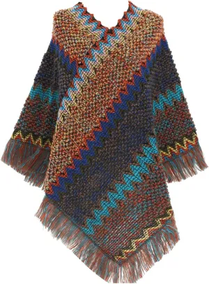 Women's Vintage Warm Knitted Tassel Poncho Shawl Cape Button Cardigan Poncho Cape Blanket Shawls and Wraps for Winter