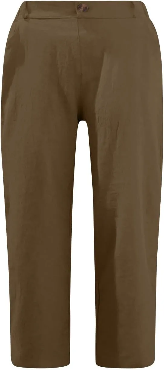 Womens Wide Leg Capri Pants Solid Color Straight Leg Lounge Trousers Botton Elastic Loose Pants Pockets Slim Fit Pants