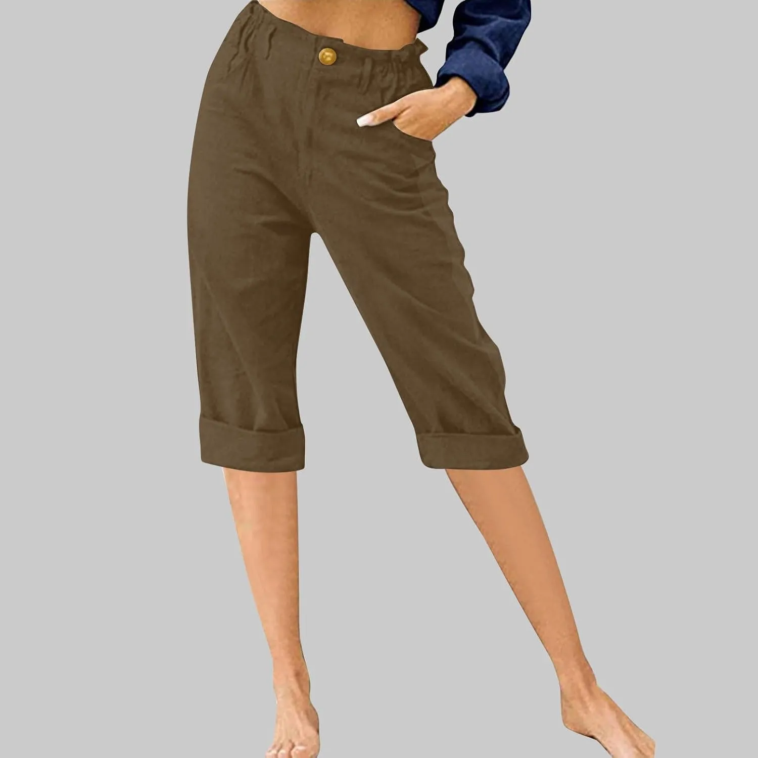 Womens Wide Leg Capri Pants Solid Color Straight Leg Lounge Trousers Botton Elastic Loose Pants Pockets Slim Fit Pants
