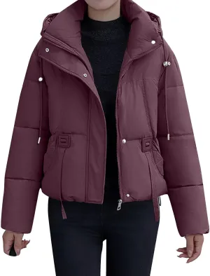 Women’s Winter Baggy Zip Puffer Jackets Short Down Jacket Stand Collar Zip Puffer Jacket Short Padded Down Coats