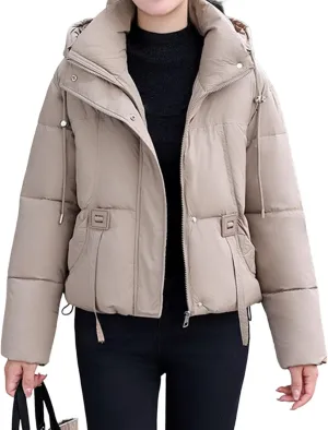 Women’s Winter Baggy Zip Puffer Jackets Short Down Jacket Stand Collar Zip Puffer Jacket Short Padded Down Coats