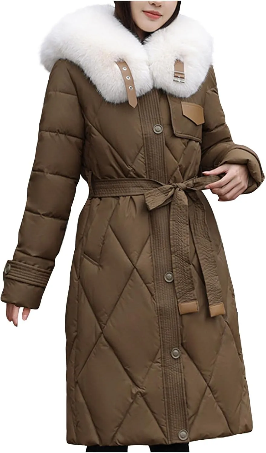Womens Winter Coats Faux Fur Collar Warm Long Puffer Jackets Thicken Warm Outerwear Down Coats Parkas Quilted Jackets
