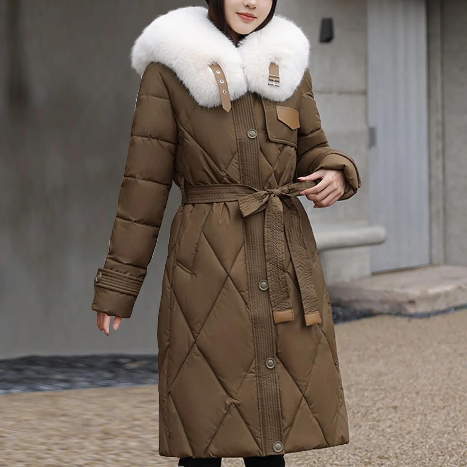 Womens Winter Coats Faux Fur Collar Warm Long Puffer Jackets Thicken Warm Outerwear Down Coats Parkas Quilted Jackets
