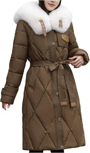 Womens Winter Coats Faux Fur Collar Warm Long Puffer Jackets Thicken Warm Outerwear Down Coats Parkas Quilted Jackets