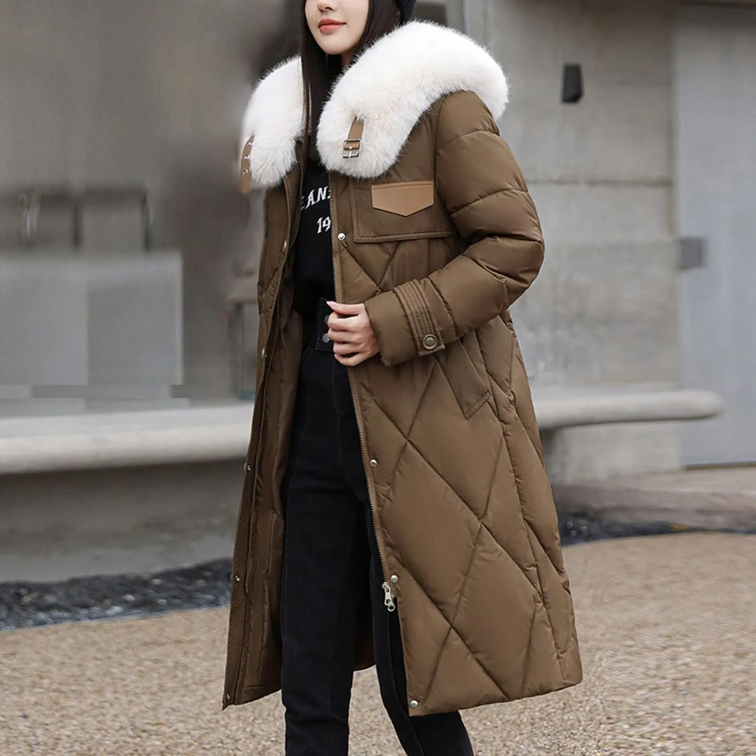 Womens Winter Coats Faux Fur Collar Warm Long Puffer Jackets Thicken Warm Outerwear Down Coats Parkas Quilted Jackets
