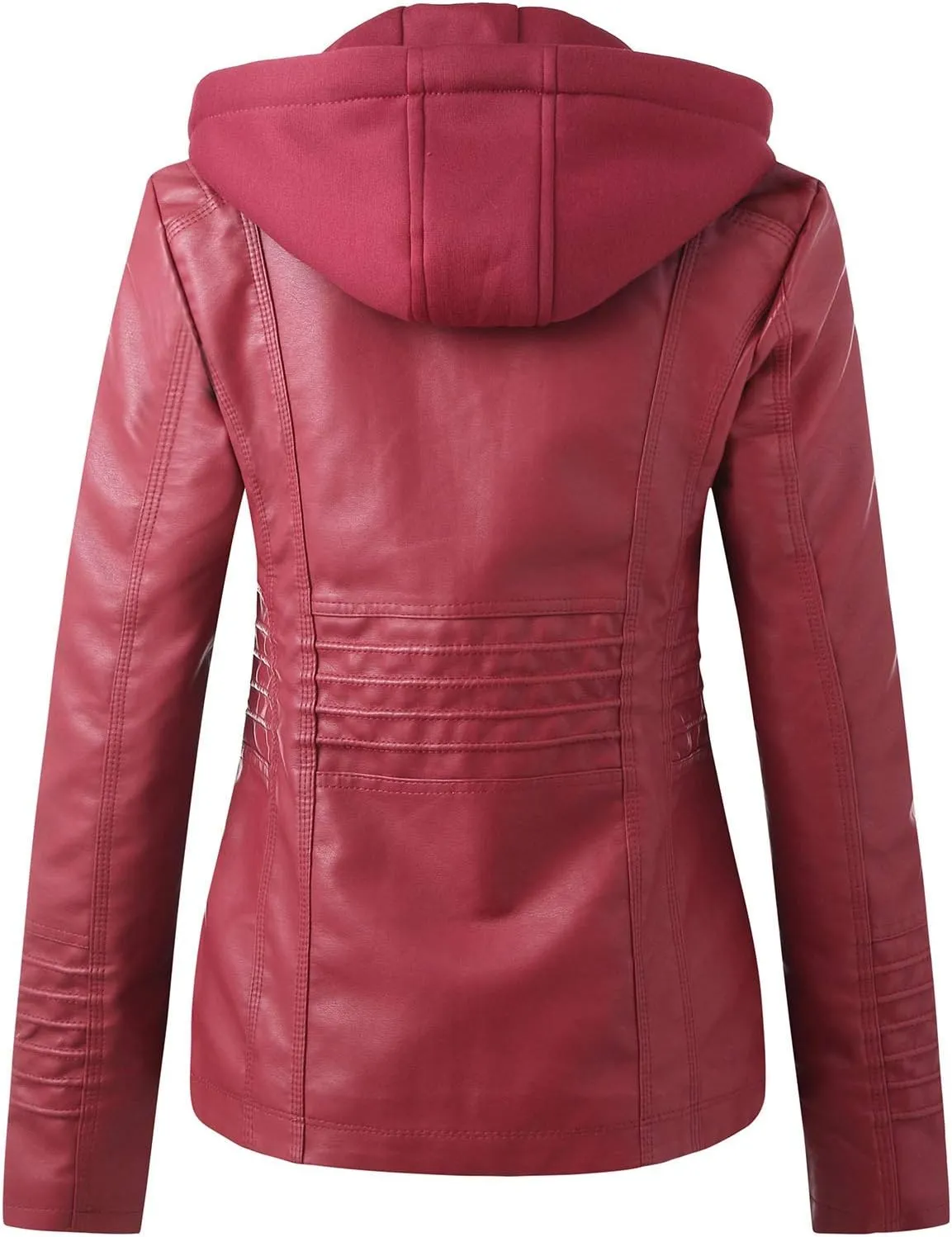 Womens Winter Coats with Hood Women's Removable Hooded Faux Leather Jacket Moto Biker Coat