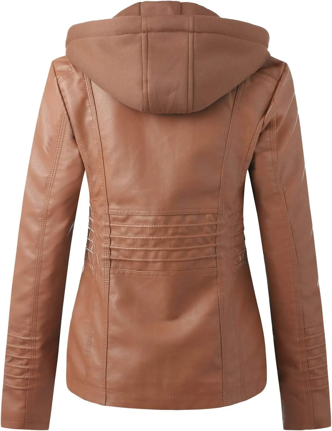 Womens Winter Coats with Hood Women's Removable Hooded Faux Leather Jacket Moto Biker Coat