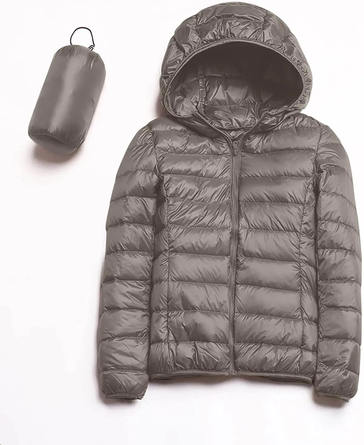 Womens Winter Cropped Jackets Packable Lightweight Solid Color Casual Puffer Jacket Warm Zip Up Hooded Quilted Down Jacket