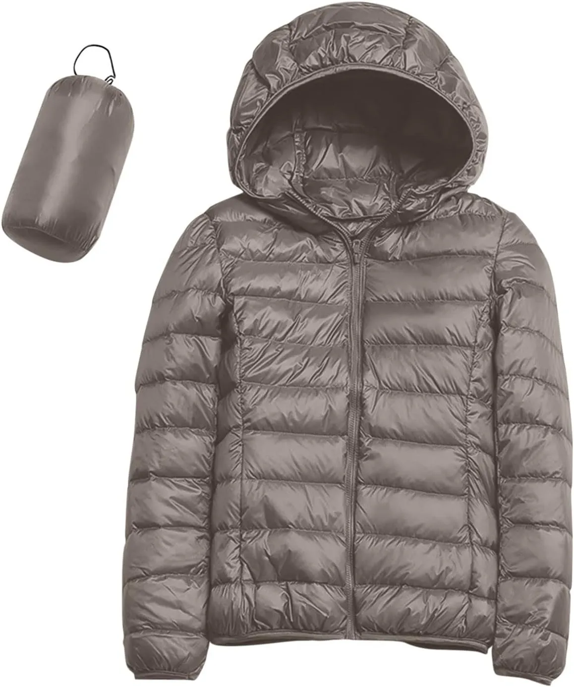 Womens Winter Cropped Jackets Packable Lightweight Solid Color Casual Puffer Jacket Warm Zip Up Hooded Quilted Down Jacket