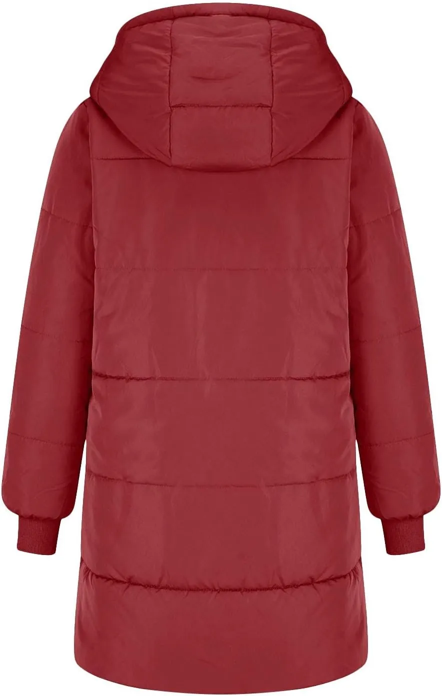 Womens Winter Long Down Coats Teddy Fleece Lined Jacket Plus Size Warm Down Thicken Hooded Windproof Quilted Puffer Jackets