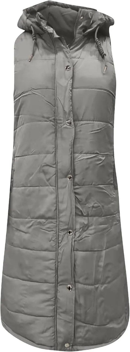 Women's Winter Long Puffer Coats Hooded Zip Up Casual Down Jackets Trendy Warm Clothes Outerwear Tops Plus Size