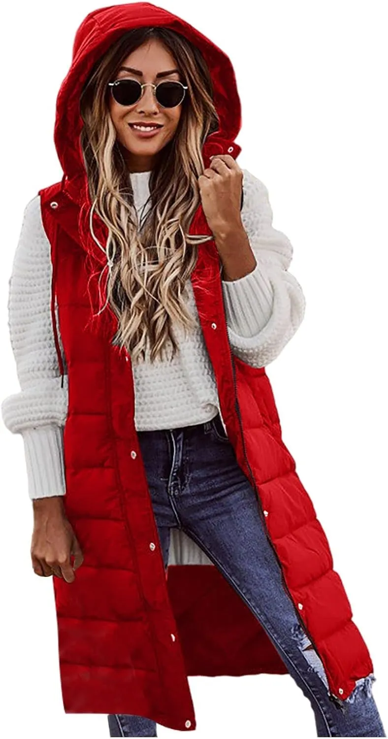 Women's Winter Long Puffer Coats Hooded Zip Up Casual Down Jackets Trendy Warm Clothes Outerwear Tops Plus Size