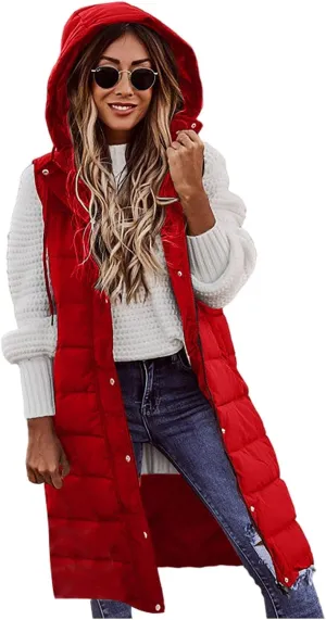 Women's Winter Long Puffer Coats Hooded Zip Up Casual Down Jackets Trendy Warm Clothes Outerwear Tops Plus Size