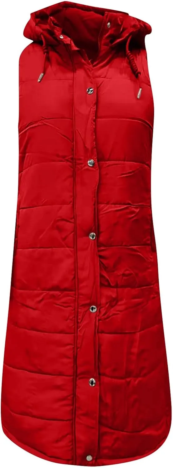 Women's Winter Long Puffer Coats Hooded Zip Up Casual Down Jackets Trendy Warm Clothes Outerwear Tops Plus Size