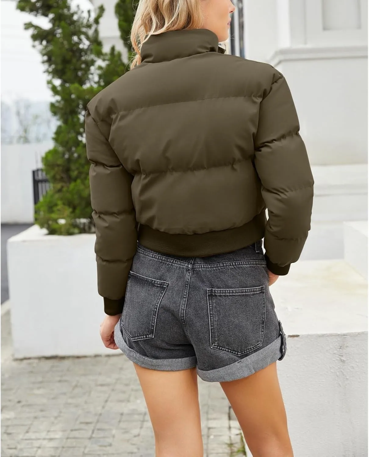 Women's Winter Short Puffer Jackets Lightweight Stand Collar Zip Up Down Coat Warm Quilted Jackets