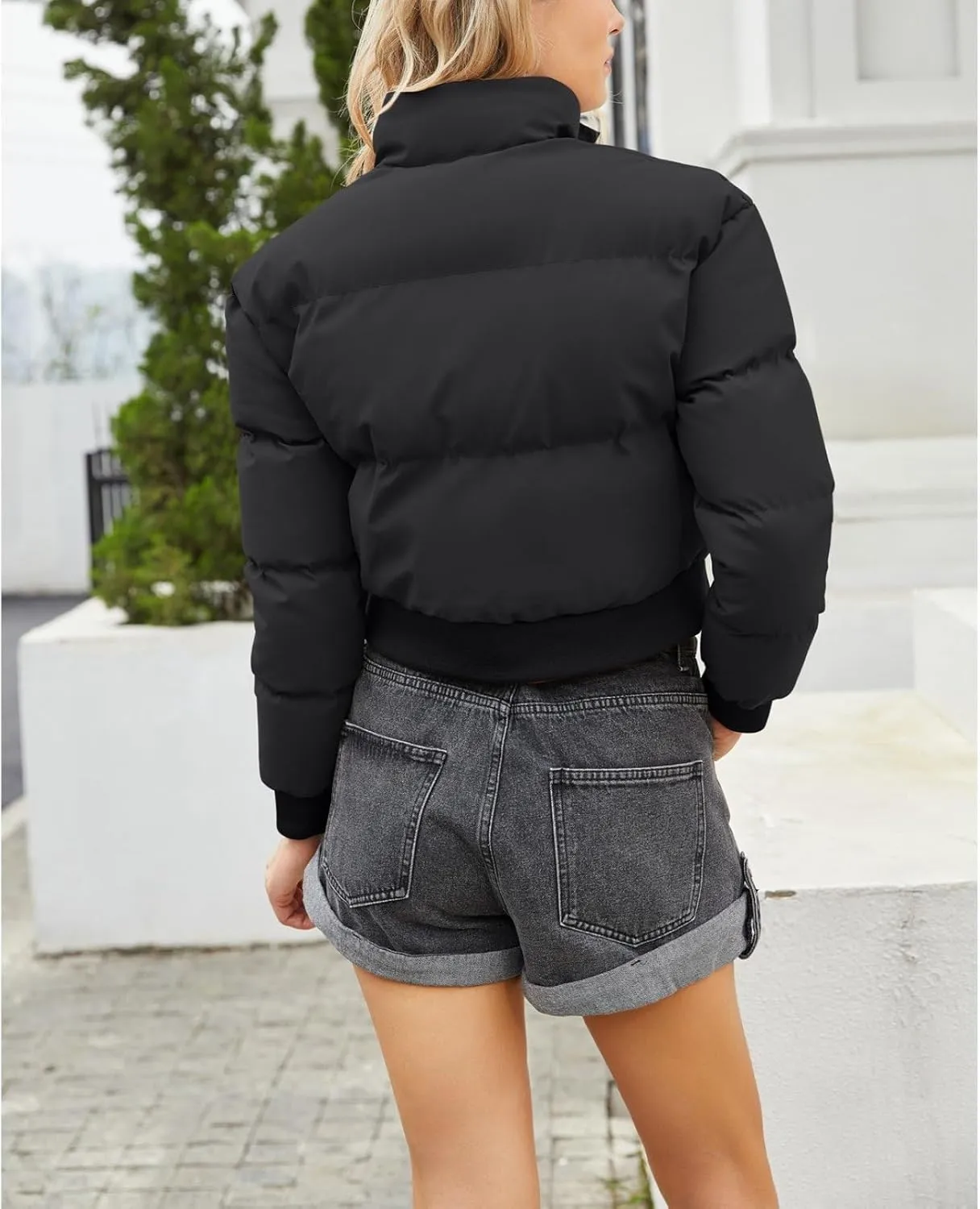 Women's Winter Short Puffer Jackets Lightweight Stand Collar Zip Up Down Coat Warm Quilted Jackets