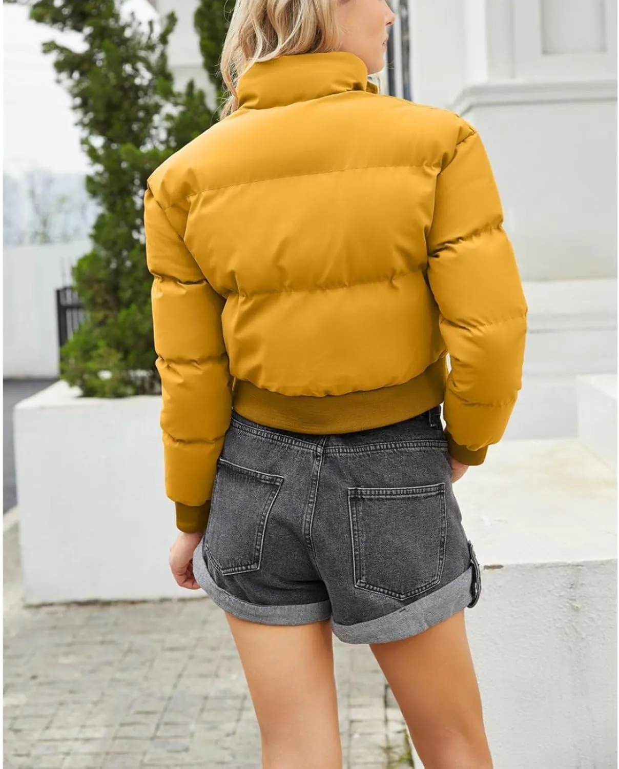 Women's Winter Short Puffer Jackets Lightweight Stand Collar Zip Up Down Coat Warm Quilted Jackets