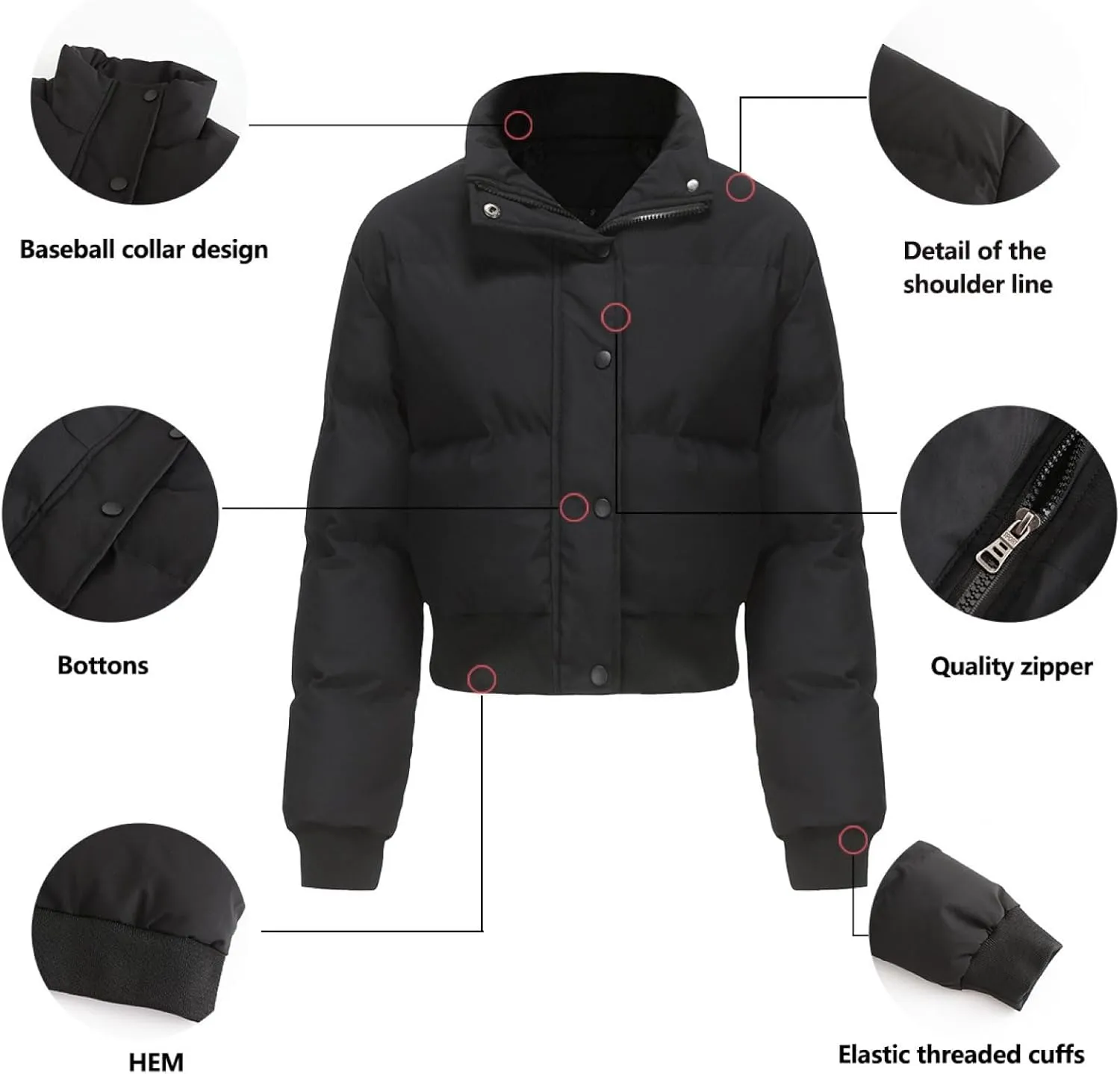 Women's Winter Short Puffer Jackets Lightweight Stand Collar Zip Up Down Coat Warm Quilted Jackets