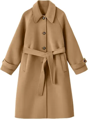 Women's Wool Fall Winter Jackets Single Breasted Long Trench Coats Casual Oversized Peacoat Outerwear Warm Pea Coat