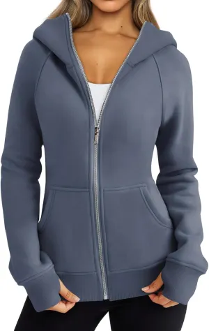 Womens Zip Up Hoodies Fleece Cropped Hooded Sweatshirts Long Sleeve Coat Outfit Teens Preppy Clothes
