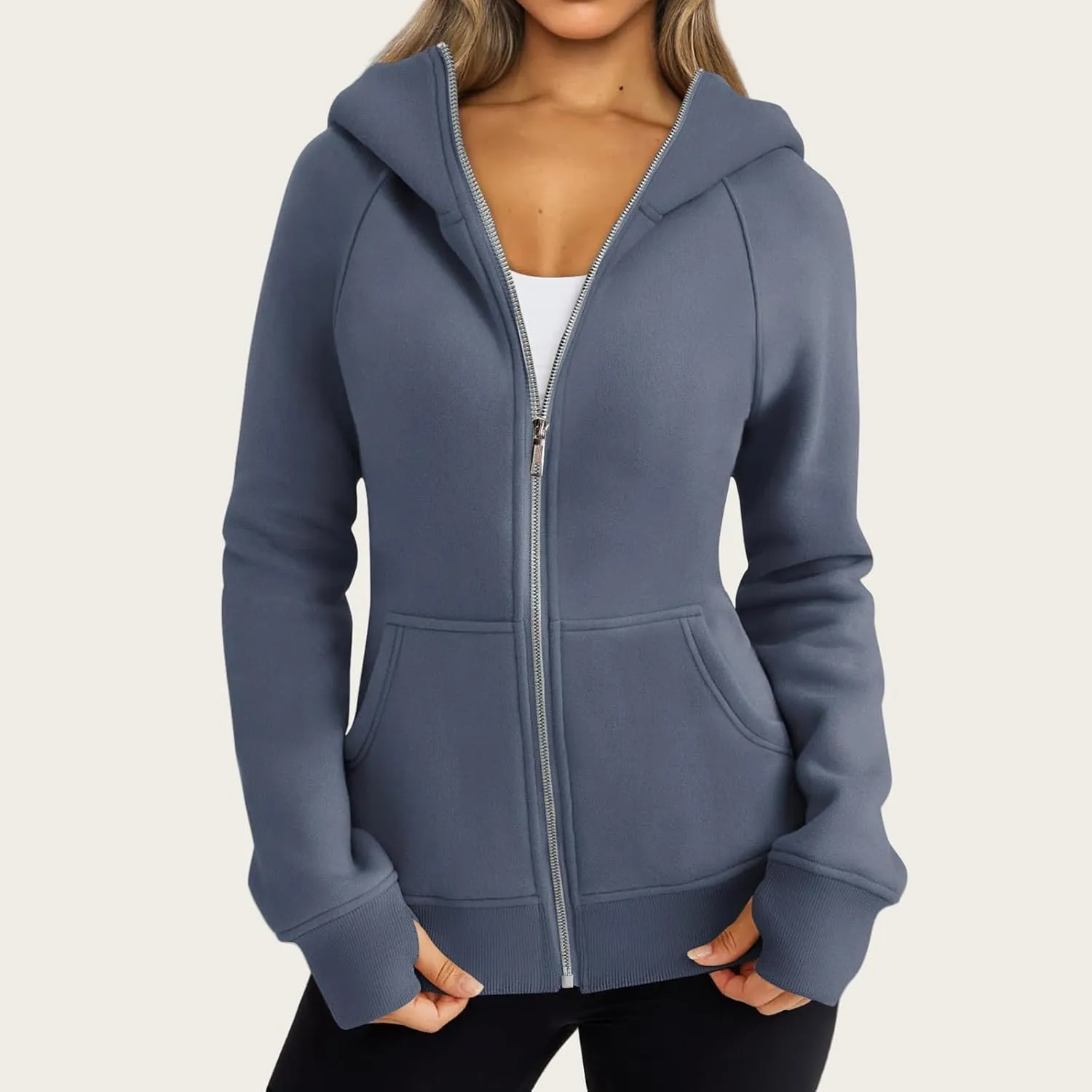 Womens Zip Up Hoodies Fleece Cropped Hooded Sweatshirts Long Sleeve Coat Outfit Teens Preppy Clothes