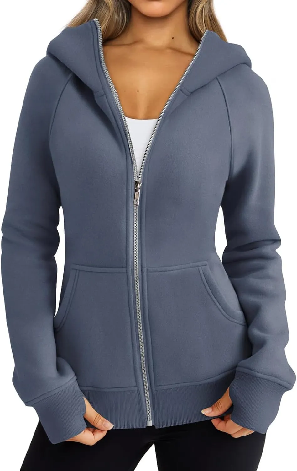 Womens Zip Up Hoodies Fleece Cropped Hooded Sweatshirts Long Sleeve Coat Outfit Teens Preppy Clothes