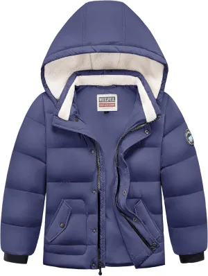 WULFUL Kids Boy's Winter Coat Detachable Hat Puffer Windbreaker Warm Cotton Jacket Parka Down Outdoor Coats