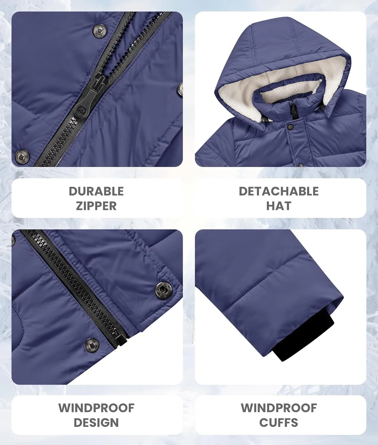 WULFUL Kids Boy's Winter Coat Detachable Hat Puffer Windbreaker Warm Cotton Jacket Parka Down Outdoor Coats
