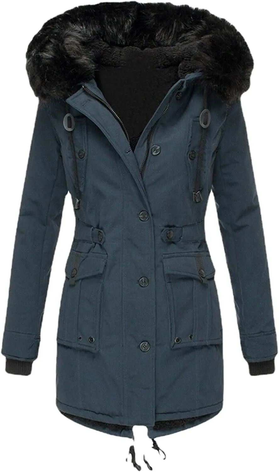 XOWRTE Womens Thicken Hooded Parkas Coats Puffer Coat Faux Fur Fleece Line Down Jackets with Pockets Parkas Long Coats Winter