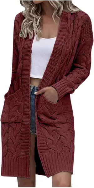 XUNRYAN Womens Sweaters Cardigan Open Front Chunky Knit Sweater Jackets Winter Coat Casual Cable Shawl Wraps Overcoat Outwear