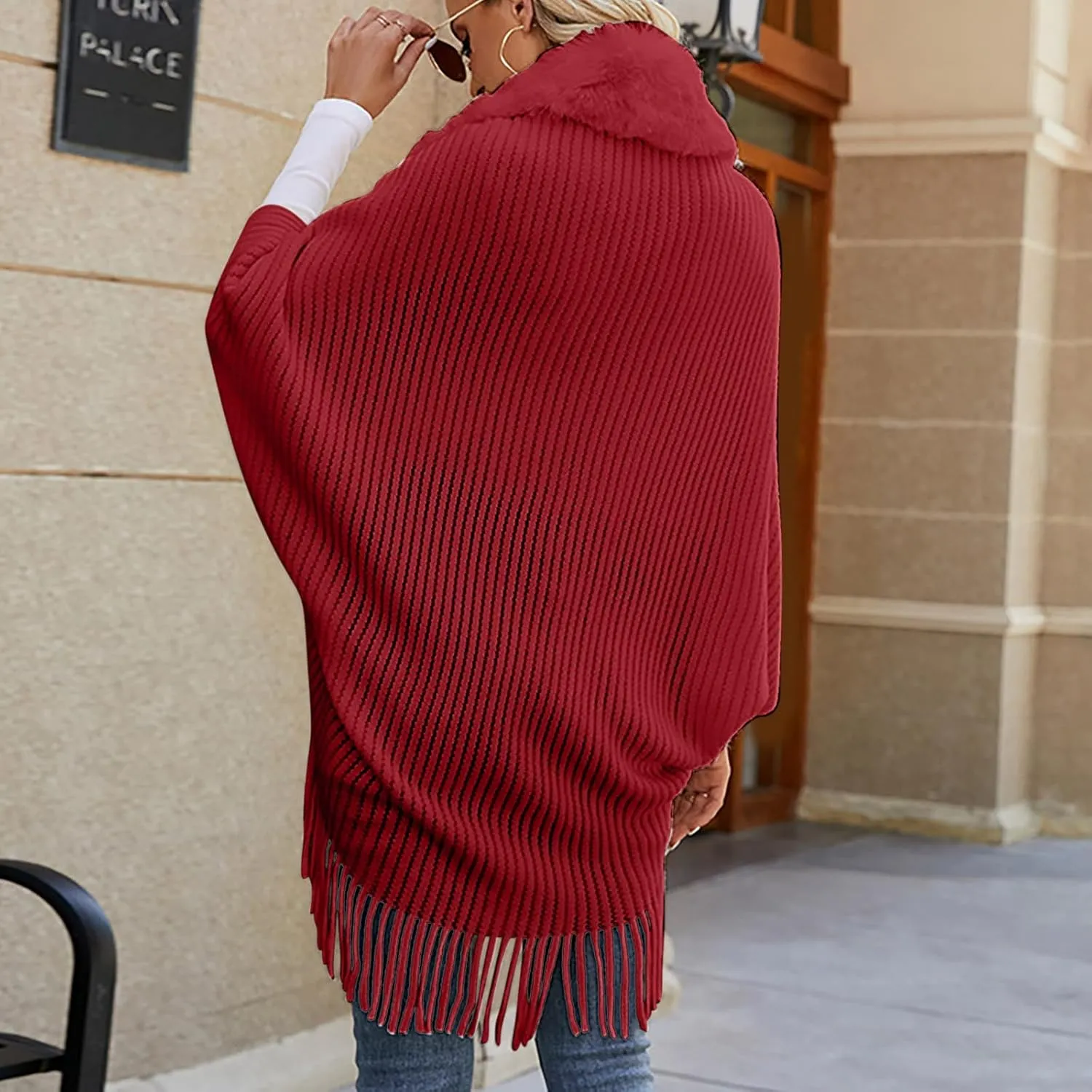 XUNRYAN Womens Sweaters Cardigan Winter Faux-Fur Coat Open Front Cardigans Chunky Knit Fringe Shawl Wraps Wedding Jackets