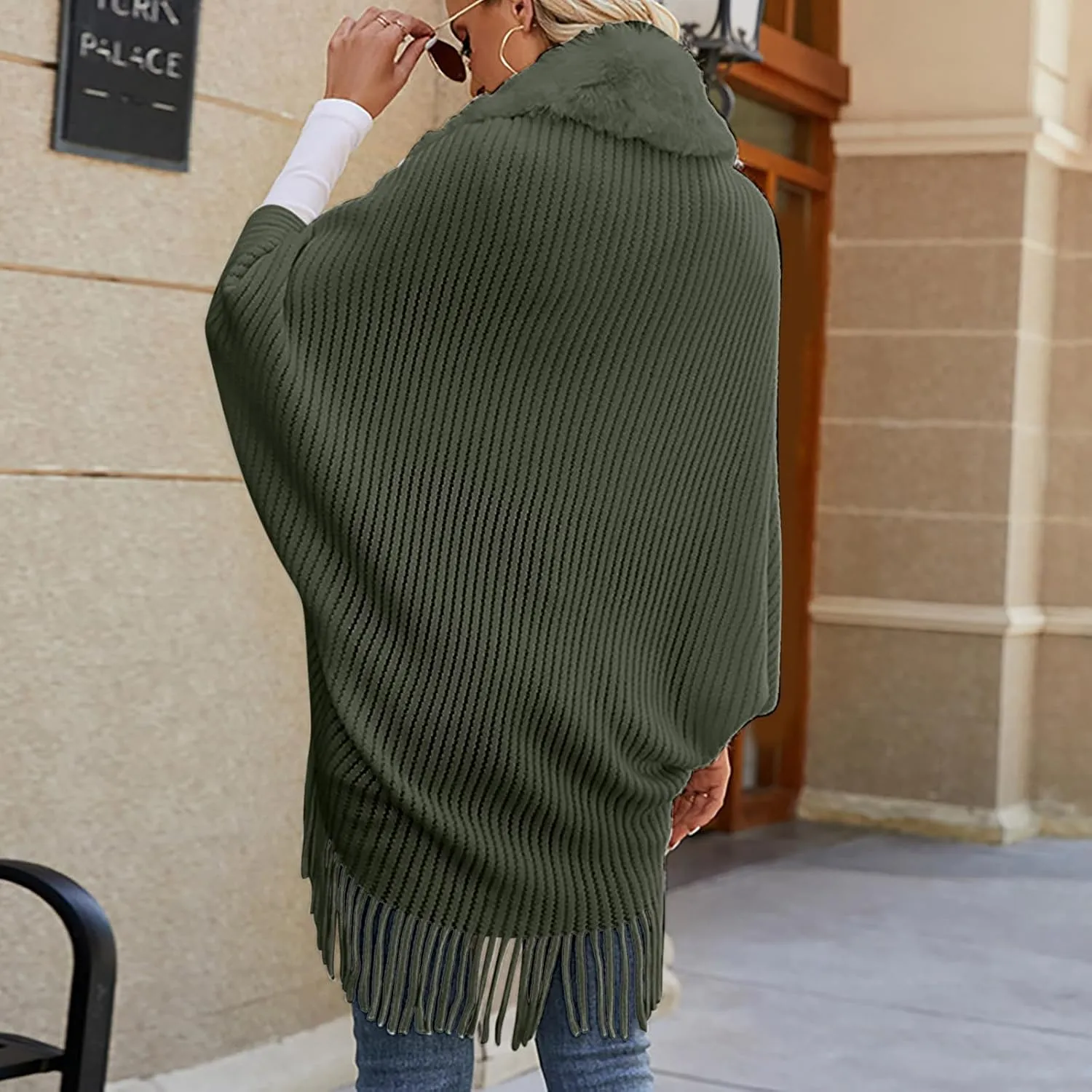 XUNRYAN Womens Sweaters Cardigan Winter Faux-Fur Coat Open Front Cardigans Chunky Knit Fringe Shawl Wraps Wedding Jackets
