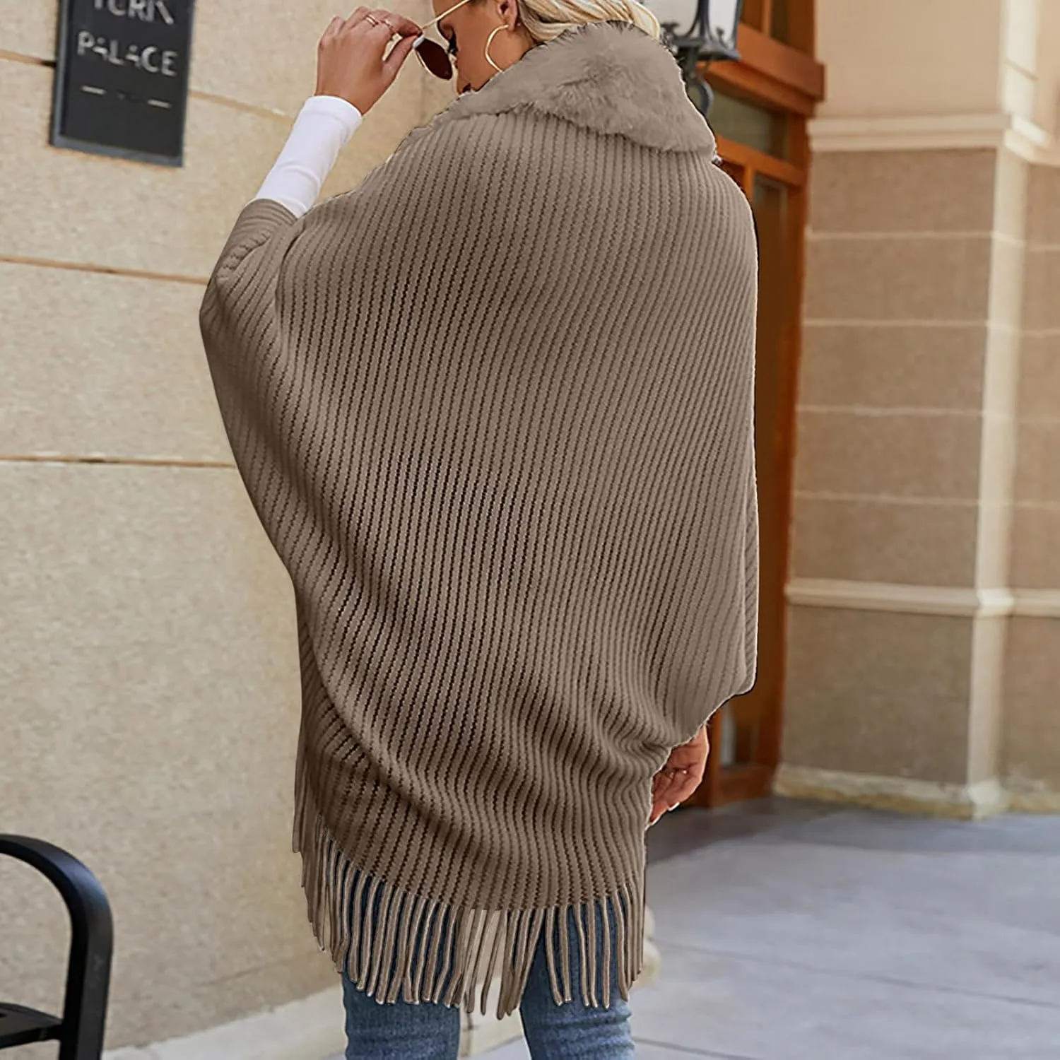 XUNRYAN Womens Sweaters Cardigan Winter Faux-Fur Coat Open Front Cardigans Chunky Knit Fringe Shawl Wraps Wedding Jackets