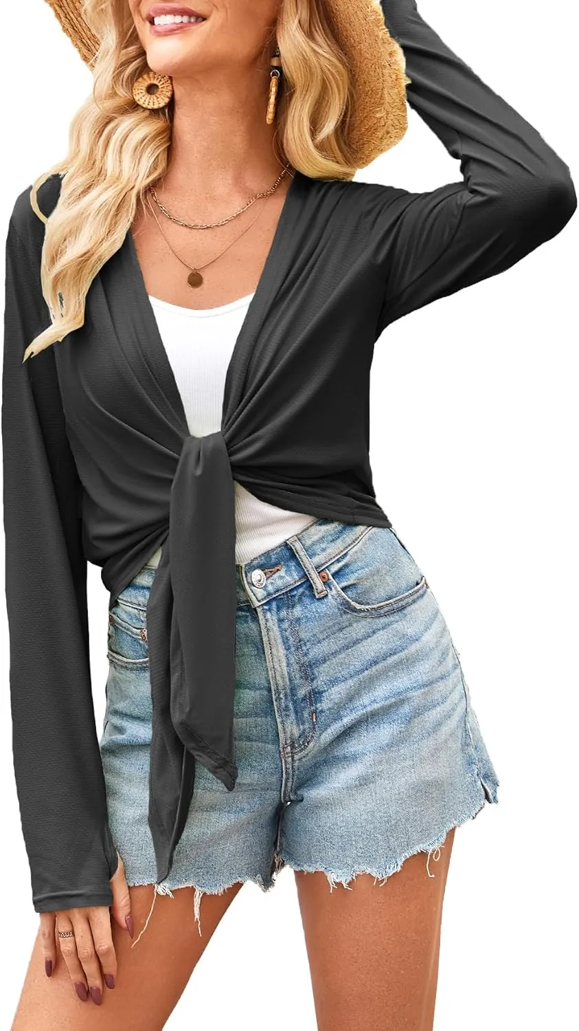 Yekaty Womens Lightweight Tie Cardigan Shrugs for Summer Dress UPF 50  Sun Prrotection Wraps Tops Shawls
