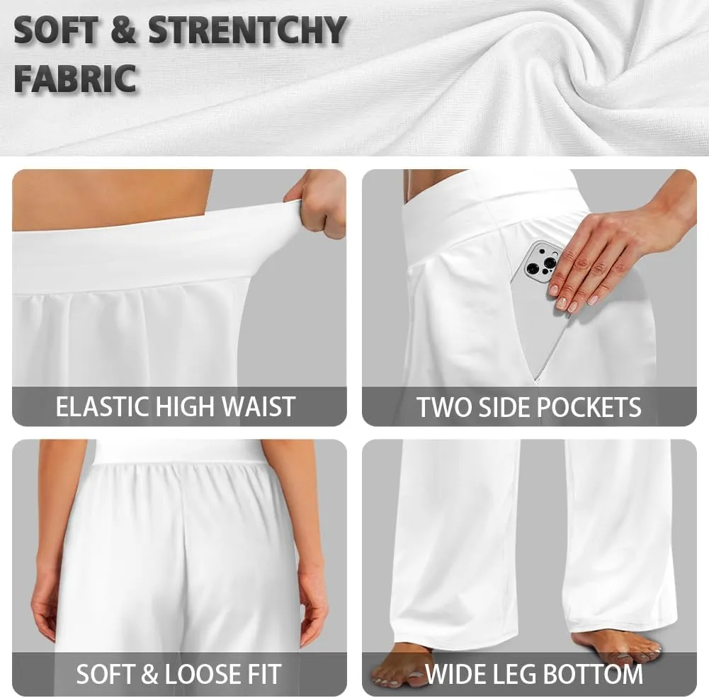 YEXIATODO High Waisted Wide Leg Pants for Women Dressy Casual Linen Pants Tall Palazzo Pants Lounge Pants S-3XL