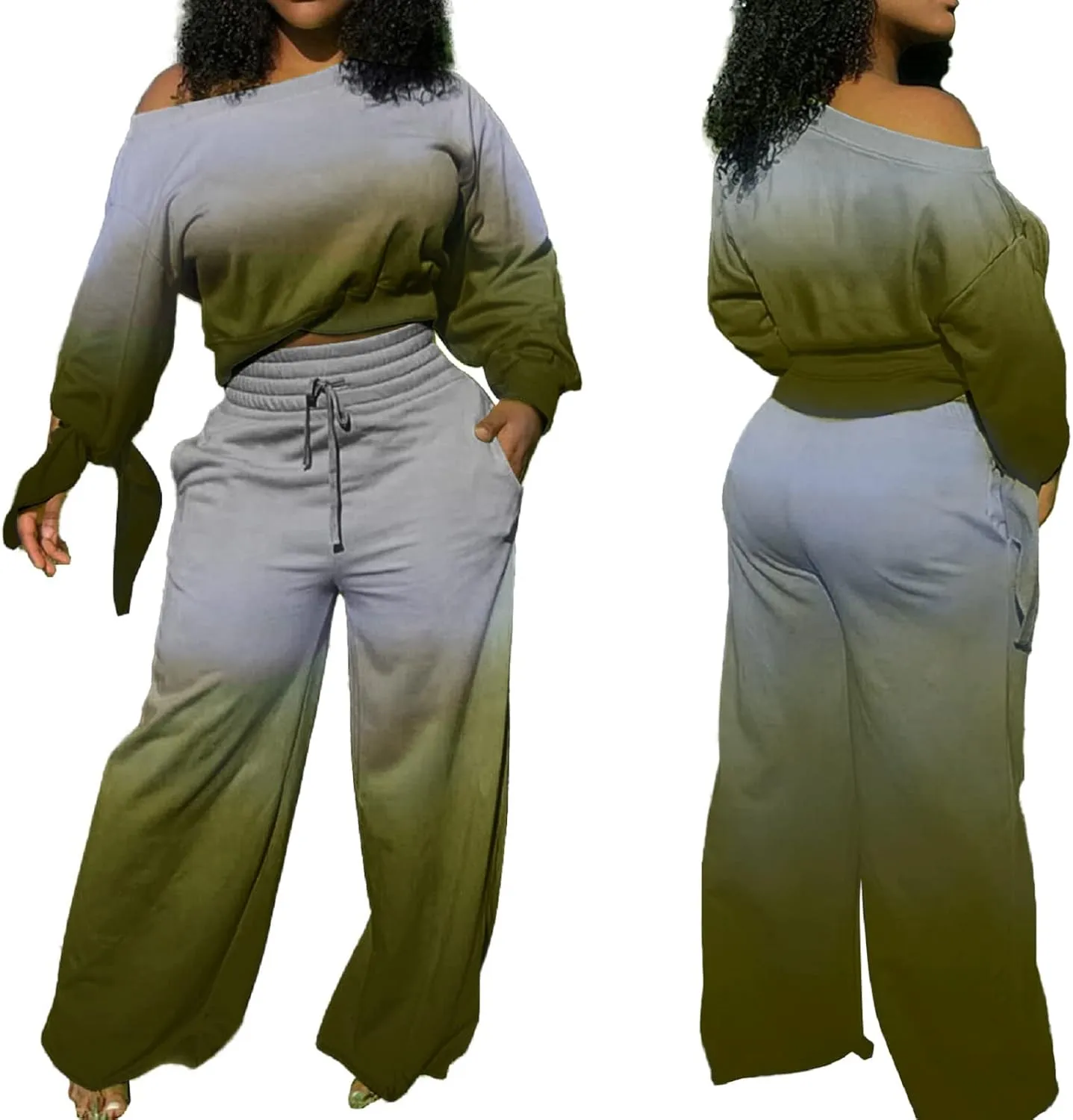 Yiershu Women's 2 Piece Outfits Casual Sweatsuits Long Sleeve Loose Matching Wide Leg Tracksuit Pants Sets with Pockets