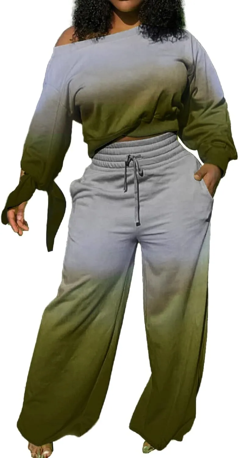 Yiershu Women's 2 Piece Outfits Casual Sweatsuits Long Sleeve Loose Matching Wide Leg Tracksuit Pants Sets with Pockets