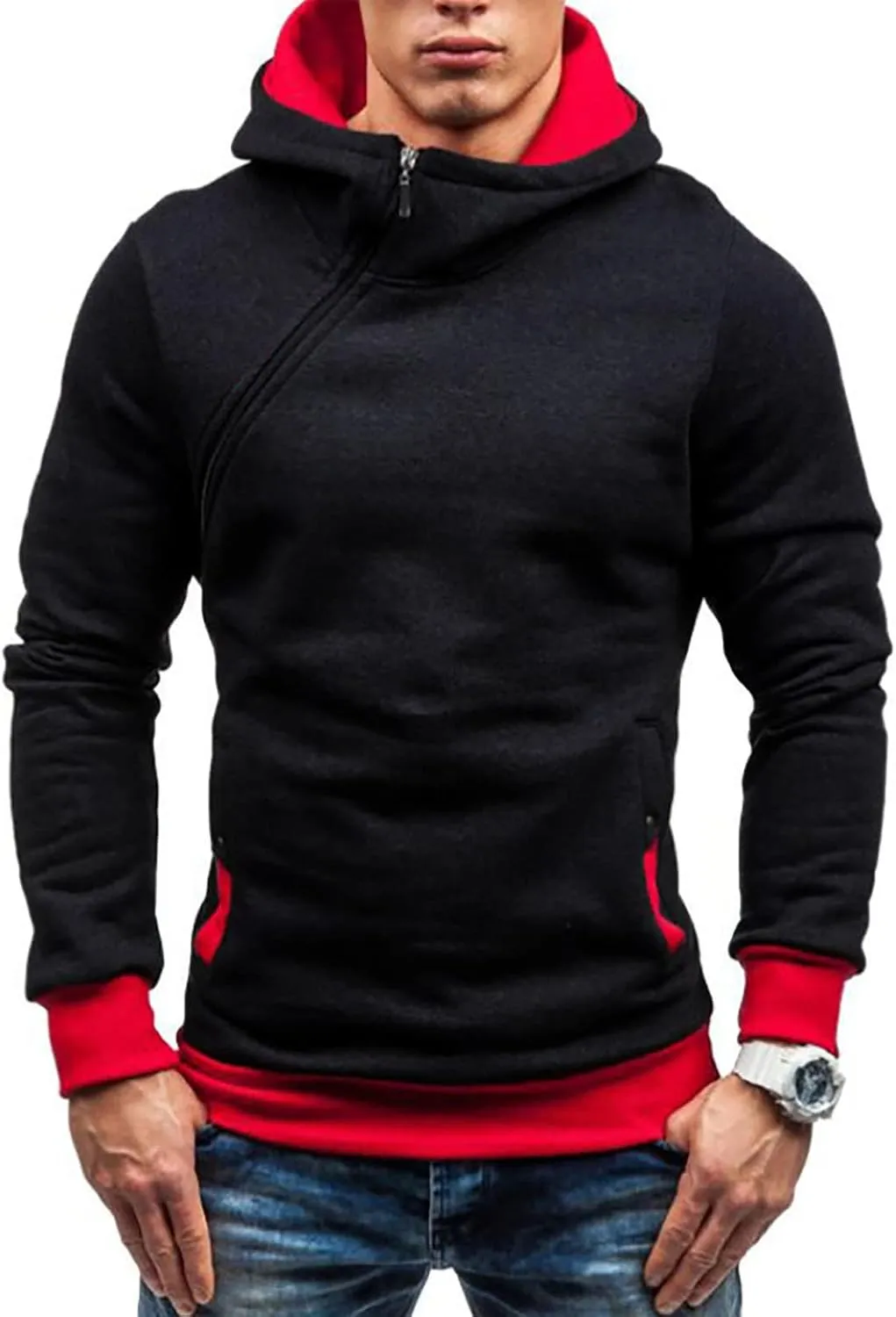 Ymosrh Mens Coats Winter Men's Casual Camouflage Sports Sweatshirt Long Sleeve Zipper Hooded Jacket Coat
