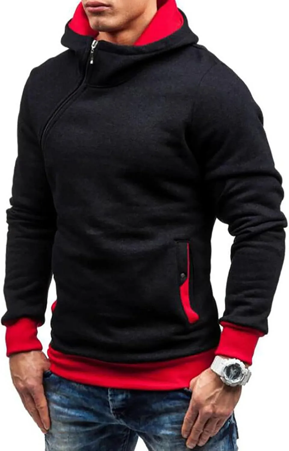 Ymosrh Mens Coats Winter Men's Casual Camouflage Sports Sweatshirt Long Sleeve Zipper Hooded Jacket Coat