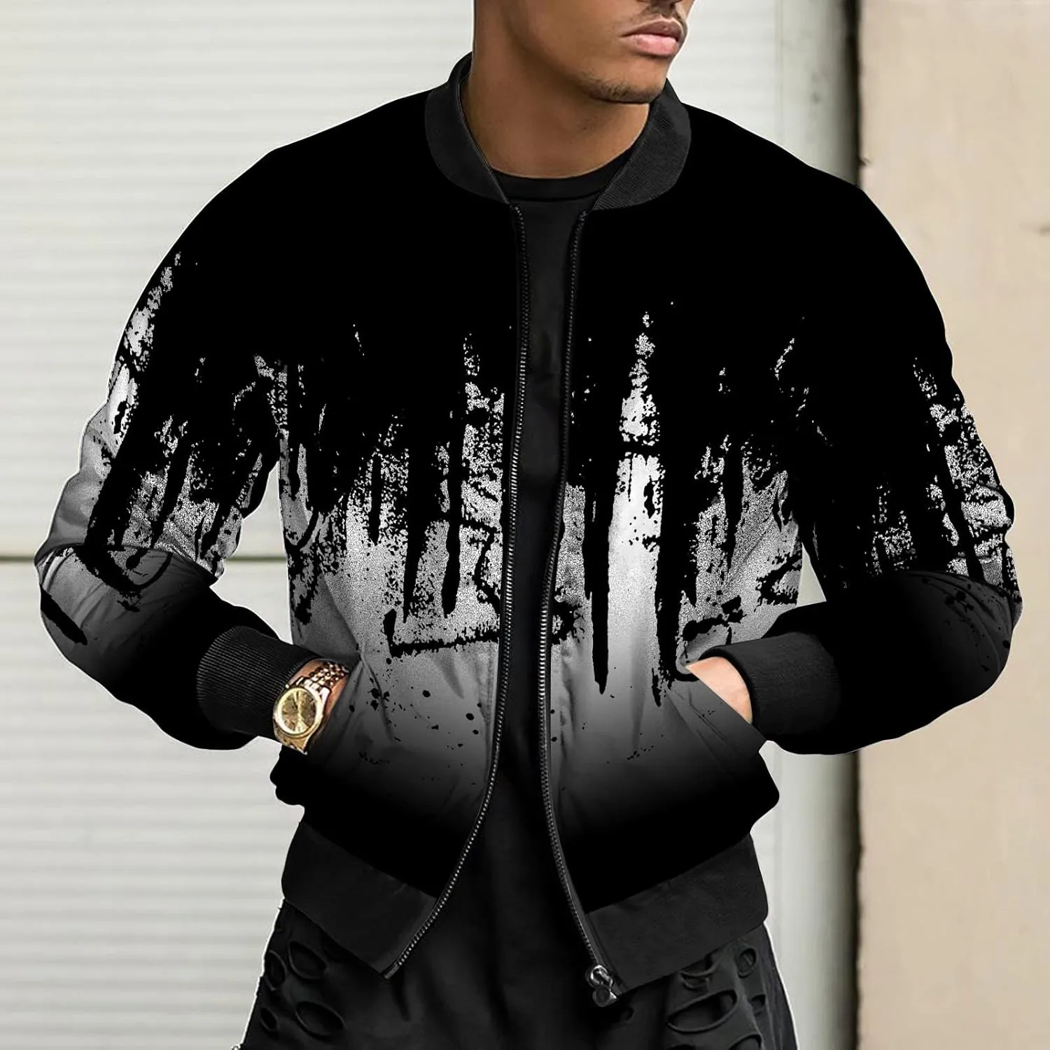 Ymosrh Packable Jacket Mens Autumn and Winter Men's Printed Thin Jackets Casual Versatile Jackets Jacket