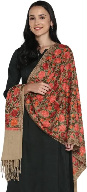 Zamour Women Embroidered Large Scarf Wrap Faux Pashmina Wool, Indian Kashmiri Oversize Winter Scarves Wraps Stole Shawl