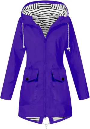 ZEFOTIM Womens Rain Jacket with Hood Waterproof Light Weight Casual Raincoat with Pockets Zip Up Travel Hiking Jackets