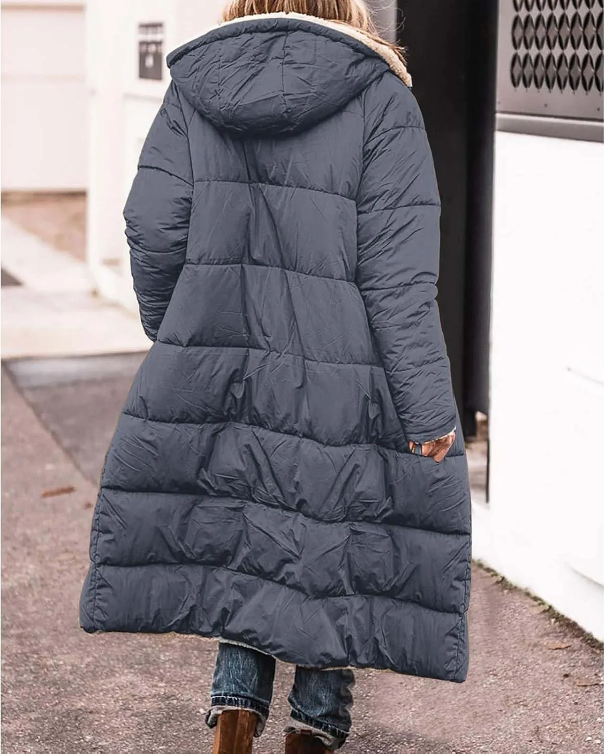 Zip sherpa Coat Down Jacket Hooded Puffer Jacket Lightweight Winter Coat Women Casual Fleece Jacket Coats Long