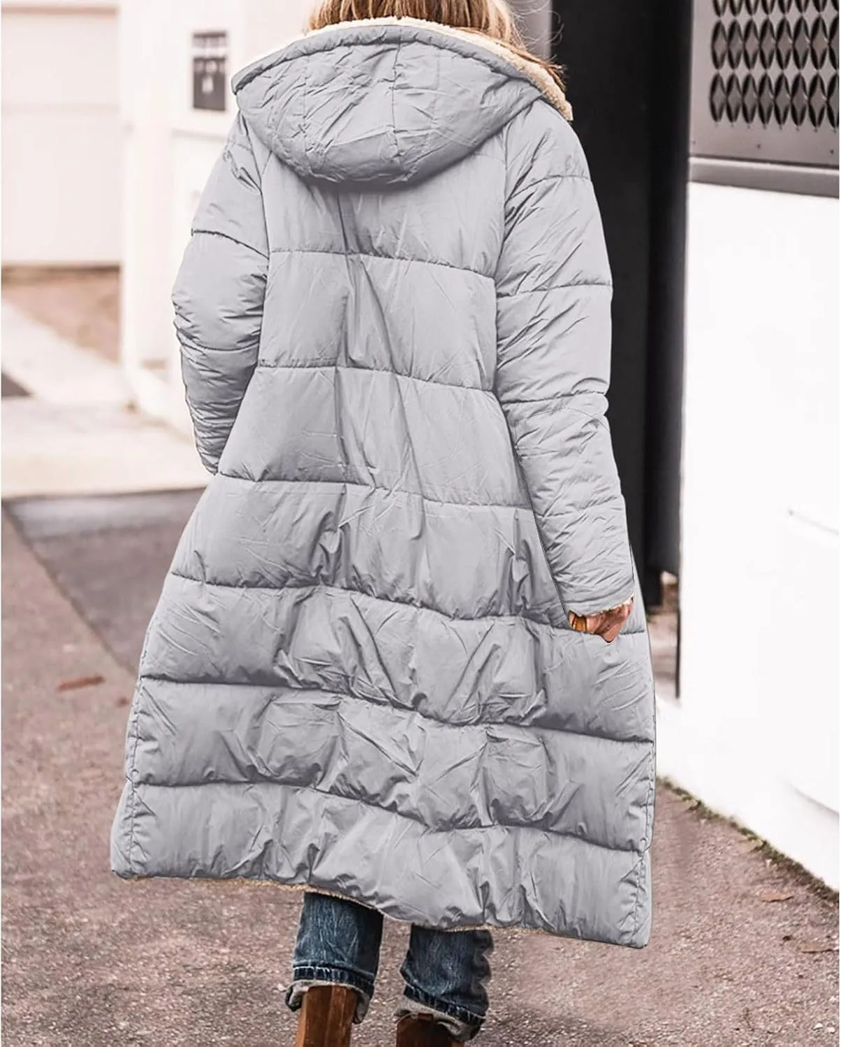 Zip sherpa Coat Down Jacket Hooded Puffer Jacket Lightweight Winter Coat Women Casual Fleece Jacket Coats Long