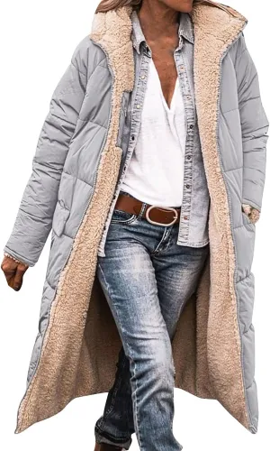 Zip sherpa Coat Down Jacket Hooded Puffer Jacket Lightweight Winter Coat Women Casual Fleece Jacket Coats Long