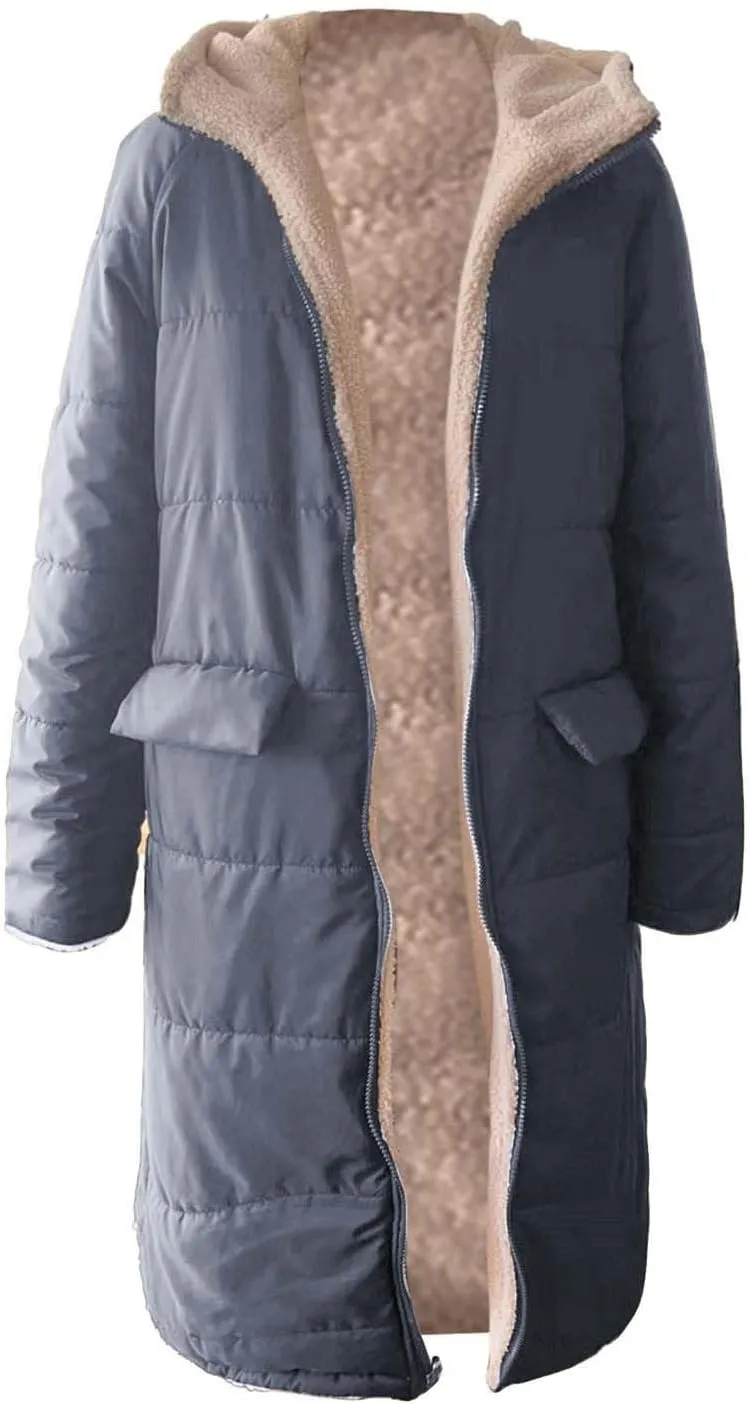 Zip sherpa Coat Down Jacket Hooded Puffer Jacket Lightweight Winter Coat Women Casual Fleece Jacket Coats Long