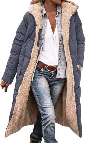 Zip sherpa Coat Down Jacket Hooded Puffer Jacket Lightweight Winter Coat Women Casual Fleece Jacket Coats Long